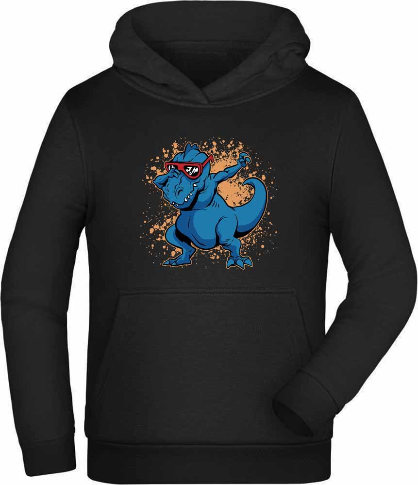 Hoodie Hooded Sweatshirt Kids - T-Rex with glasses dancing dab i49